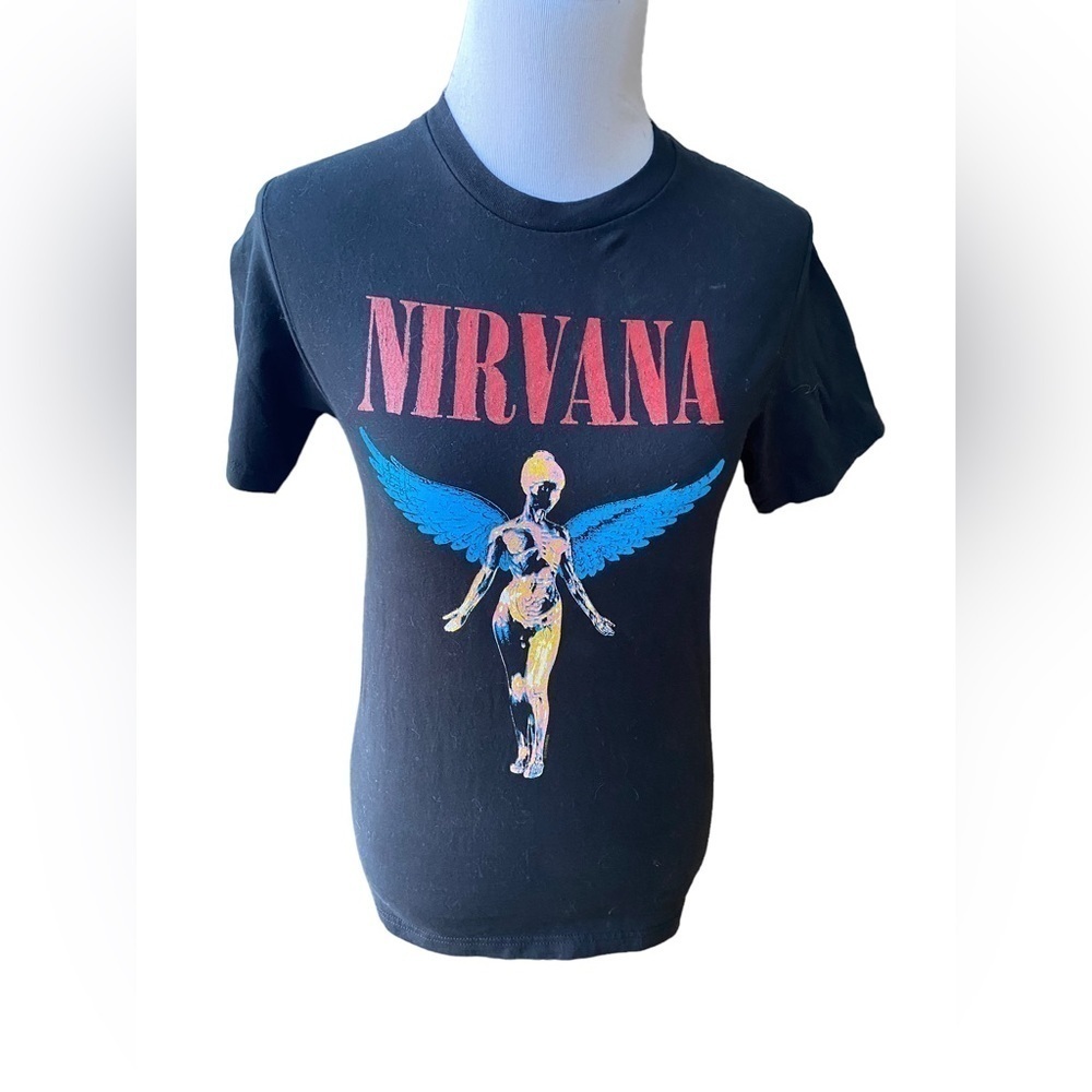 Nirvana In Utero Fairy Angel Grunge Graphic Black T-Shirt Size Extra Small